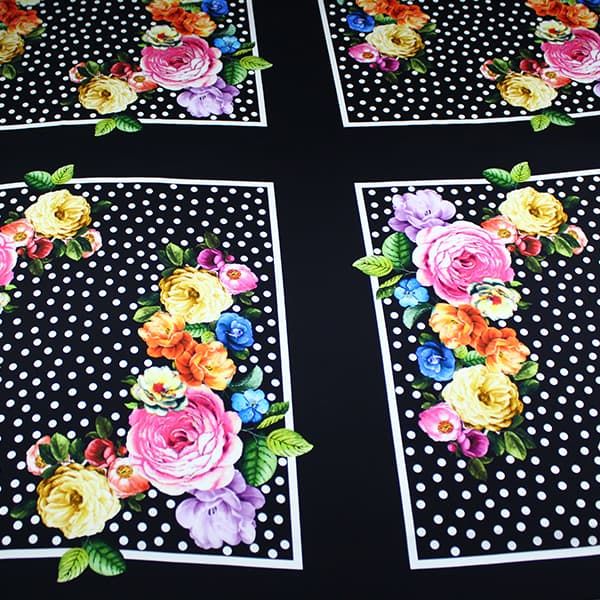 1069/03 Шёлк стрейч матовый Dolce&Gabbana цветы горохи на чёрном