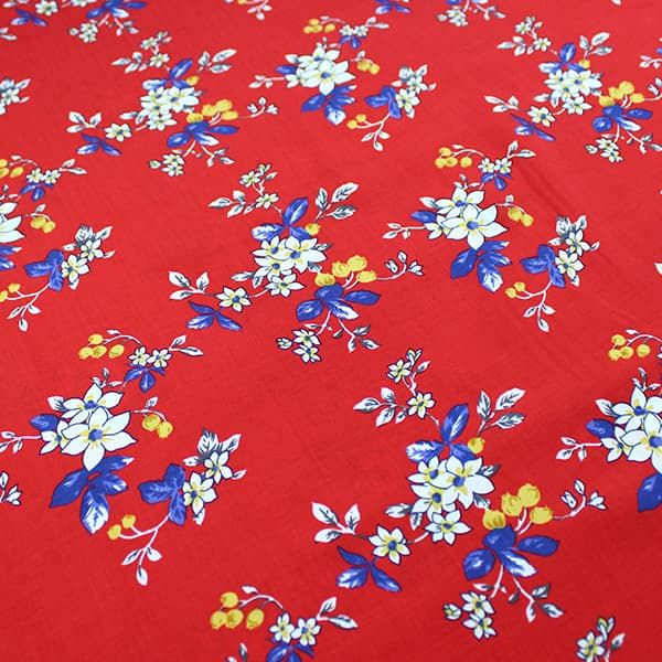 1704/02 Плательно-блузочная вискоза джаванез Blumarine цветы на красном