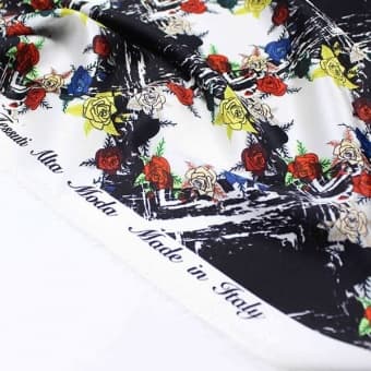 1344/03 Атлас-стрейч Dolce&Gabbana шелк натуральный цветы ромбы