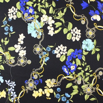 1545/01 Плательно-костюмная вискоза пике цветы цепи на чёрном фоне