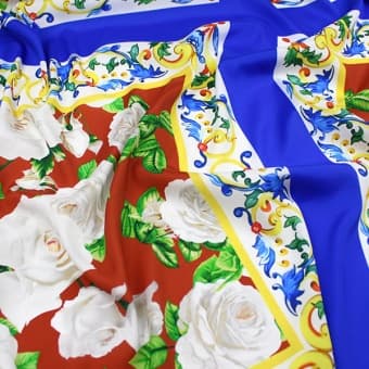 1069/05 Шёлк стрейч матовый Dolce&Gabbana цветочный принт на синем